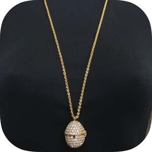 Vintage Gold Tone Rhinestone Pavé Openable Egg Locket Pendant Necklace
